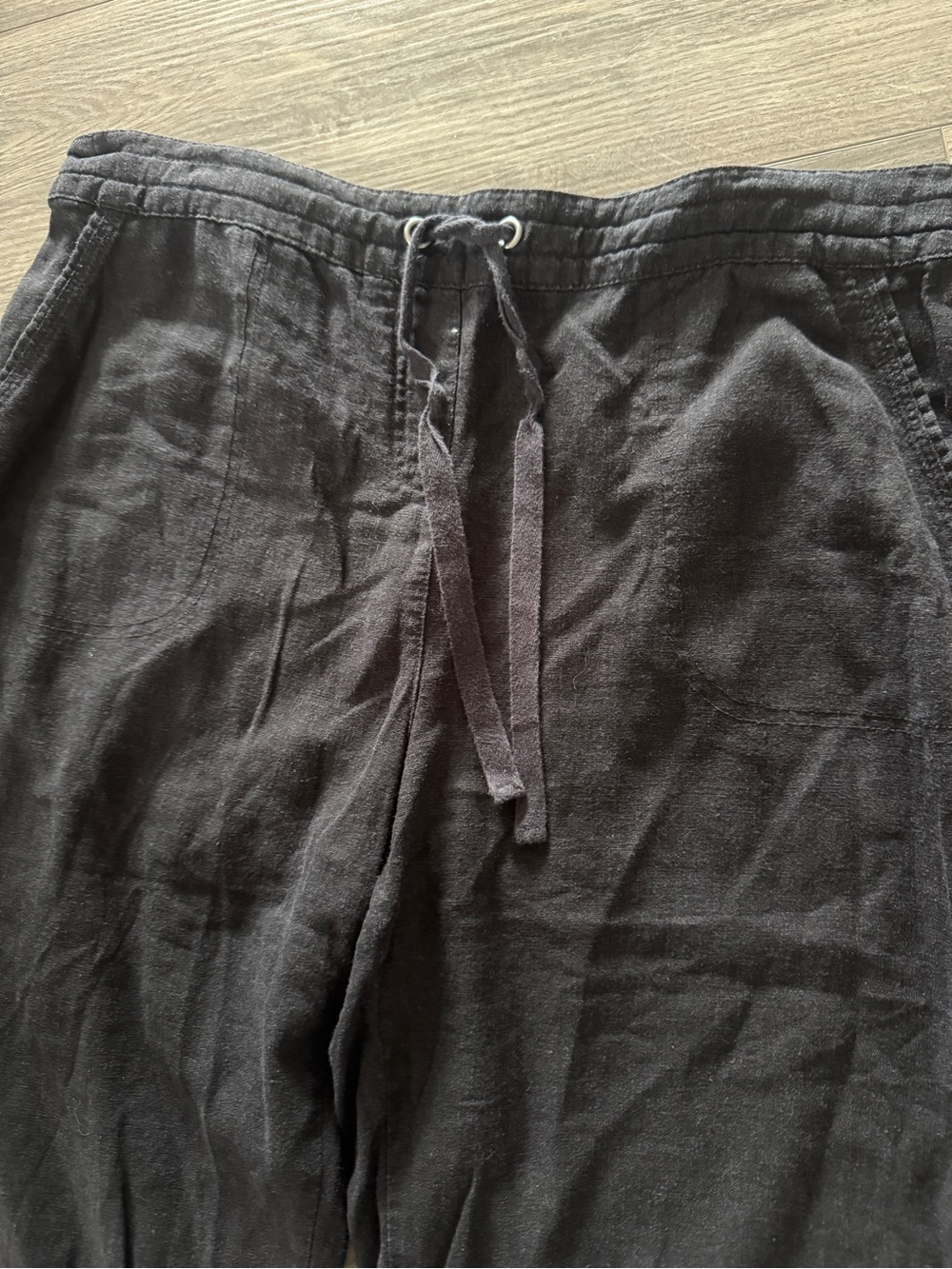 Linen Blend Pull-On Crop Pants Black Size Large